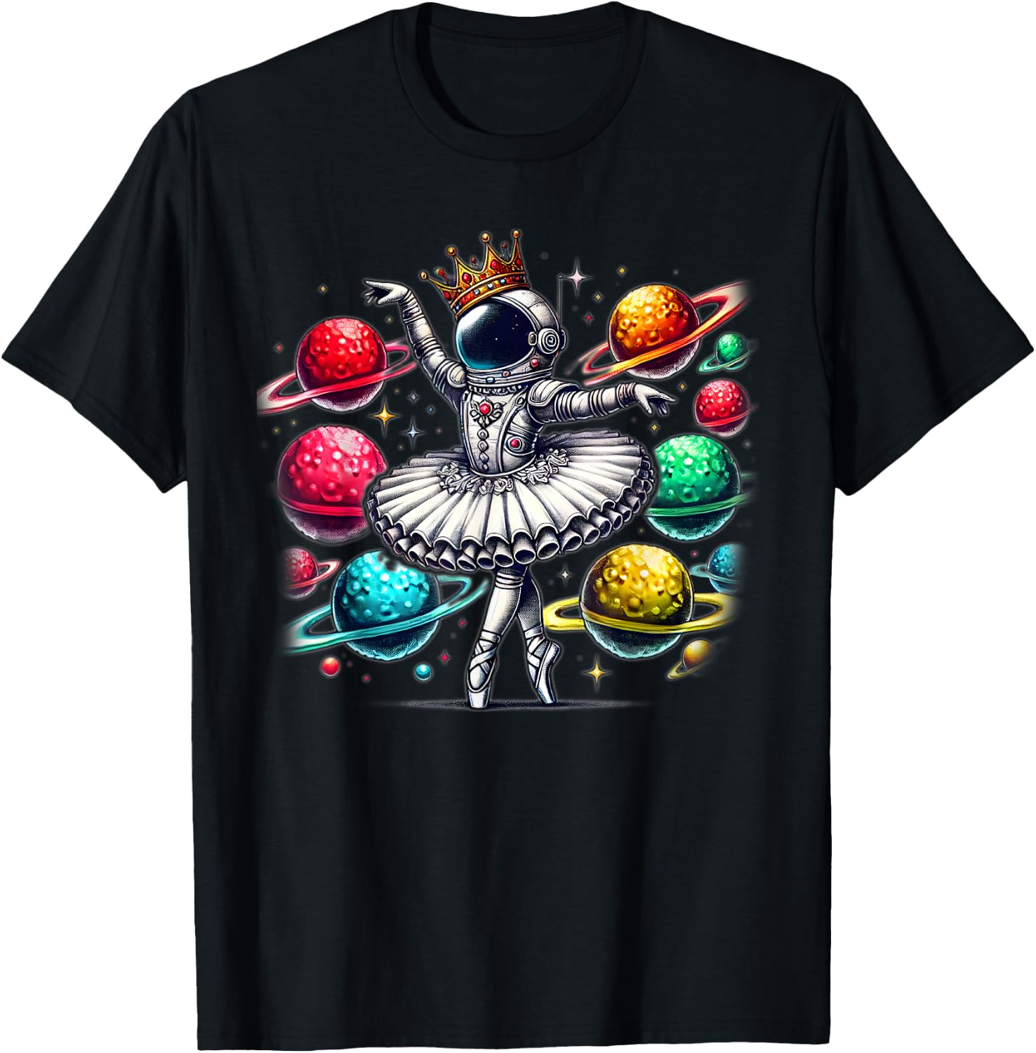 Ballerina Girl Space Astronaut T-Shirt - T-Shirt | Black