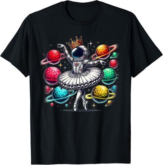 Ballerina Girl Space Astronaut T-Shirt - T-Shirt | Black