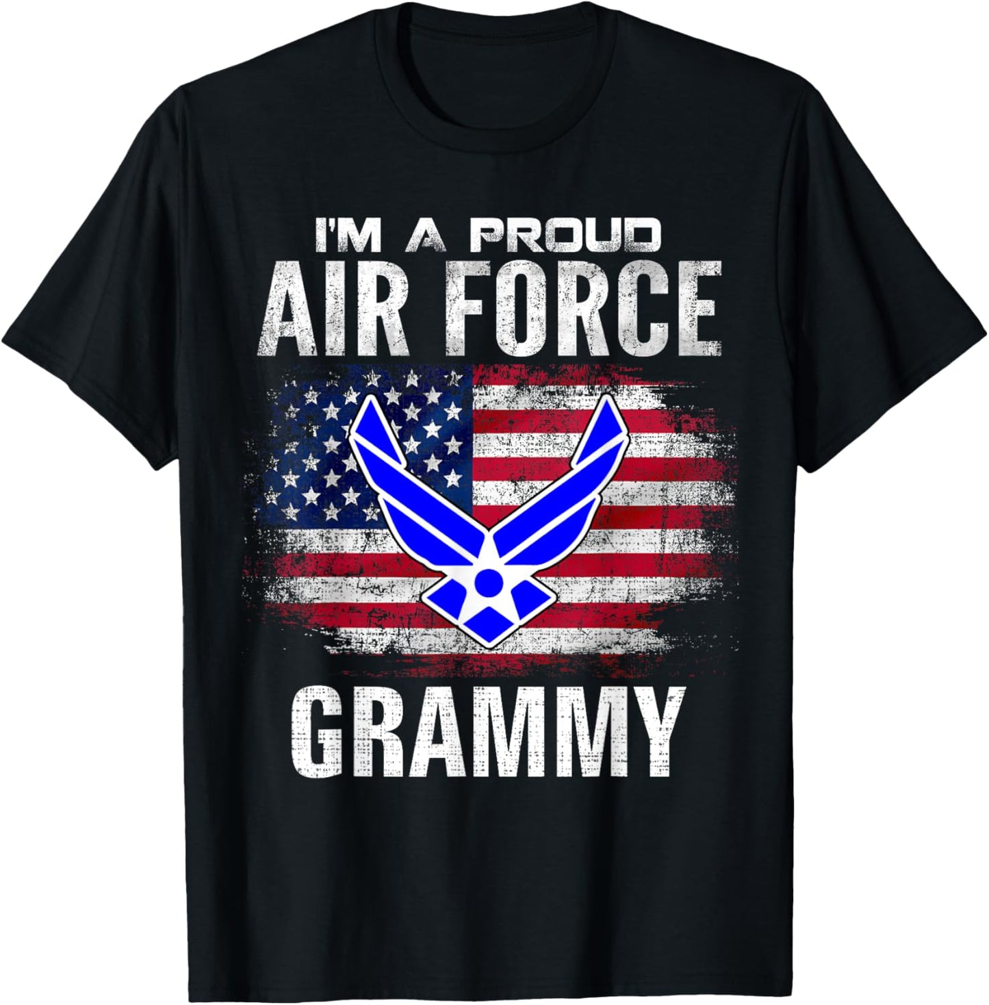 I'm A Proud Air Force Grammy With American Flag Veteran T-Shirt - T-Shirt | Black