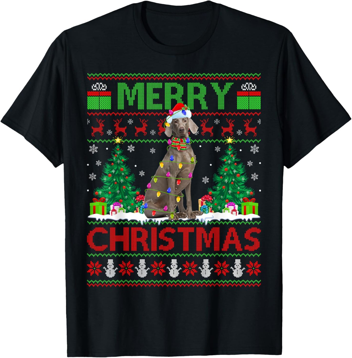 Weimaraner Dog Lover Xmas Lighting Ugly Weimaraner Christmas Women Kids T-Shirt - T-Shirt | Black