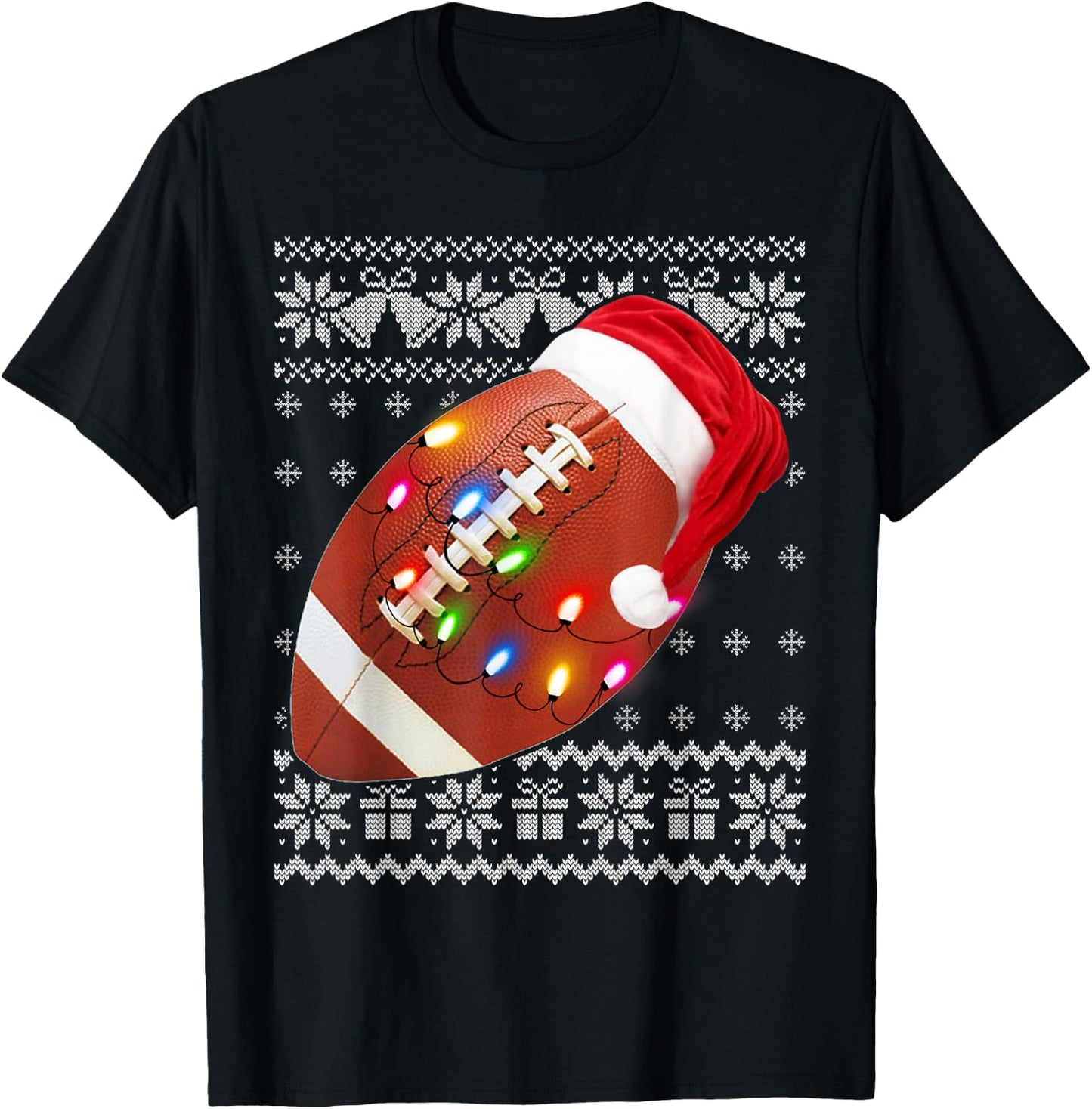 Football Christmas Shirt Funny Ugly Christmas Sweater T-Shirt - T-Shirt | Black
