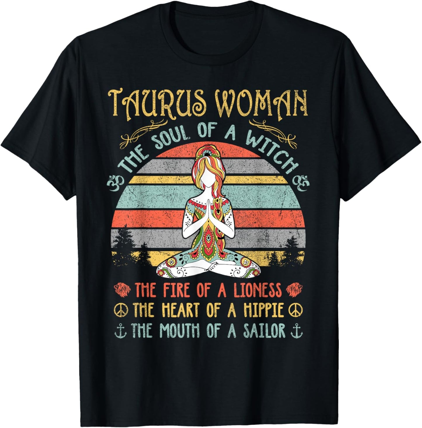 Taurus Woman The Soul Of A Witch Vintage Birthday T-Shirt - T-Shirt | Black
