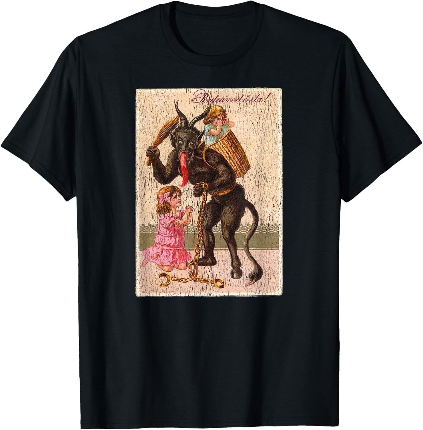 Horror Krampus Christmas Vintage Art Creepy Evil Santa Fun T-Shirt - T-Shirt | Black