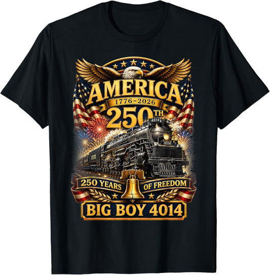 250 Years Big Boy 4014 Train US Flag Vintage Apparel T-Shirt - T-Shirt | Black