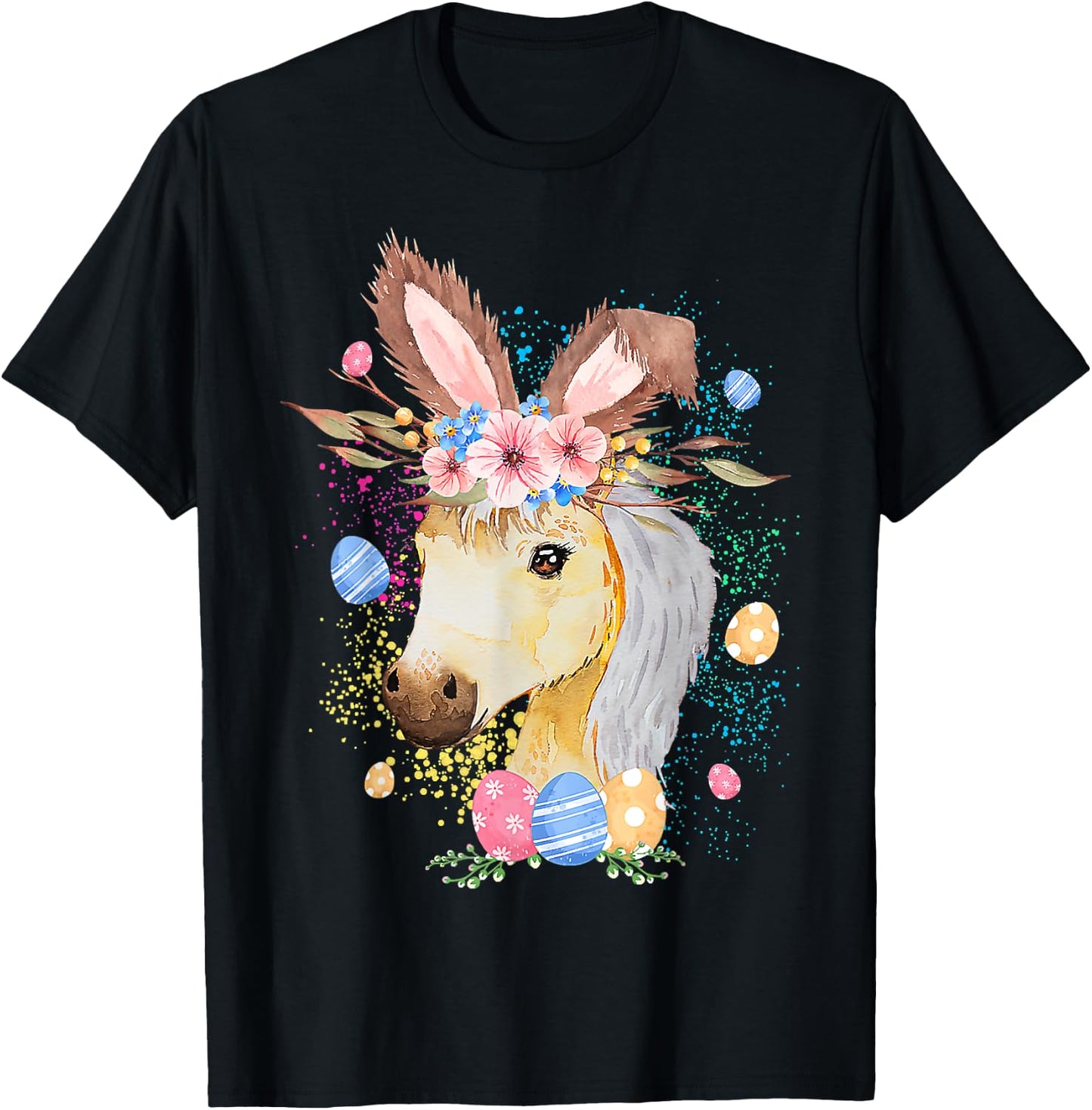 Happy Easter Bunny Horse funny Rabbit Women Kids T-Shirt - T-Shirt | Black