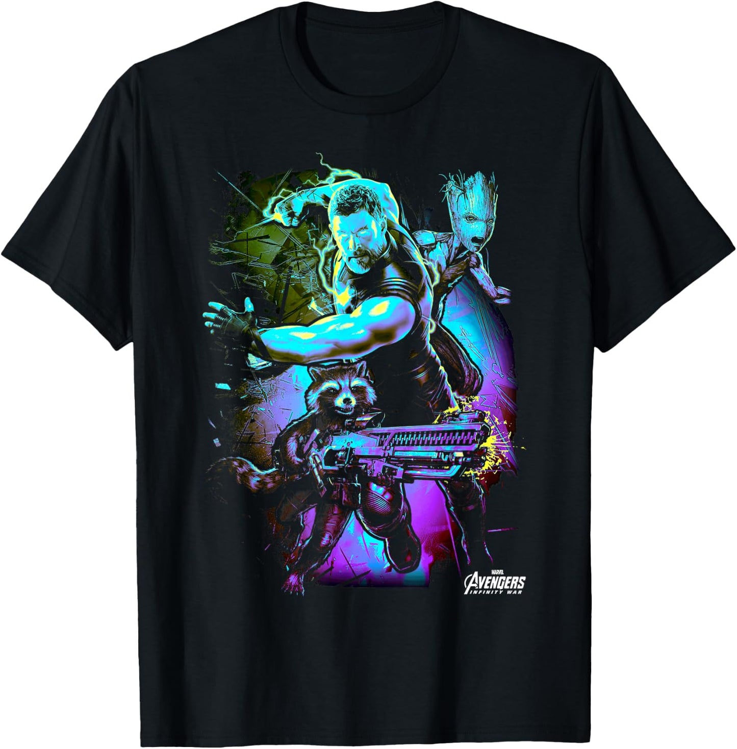Marvel Infinity War Thor Rocket Groot The Power Trio T-Shirt - T-Shirt | Black