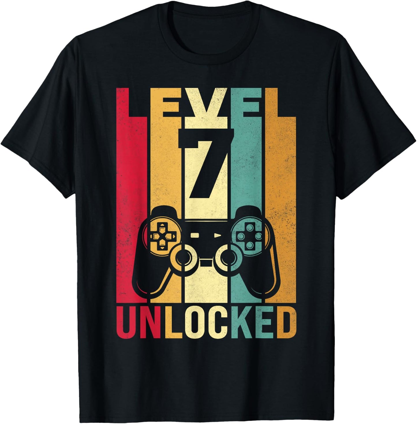Seven 7yr 7 Birthday Boy Son Funny Gamer 7th Years Old T-Shirt - T-Shirt | Black