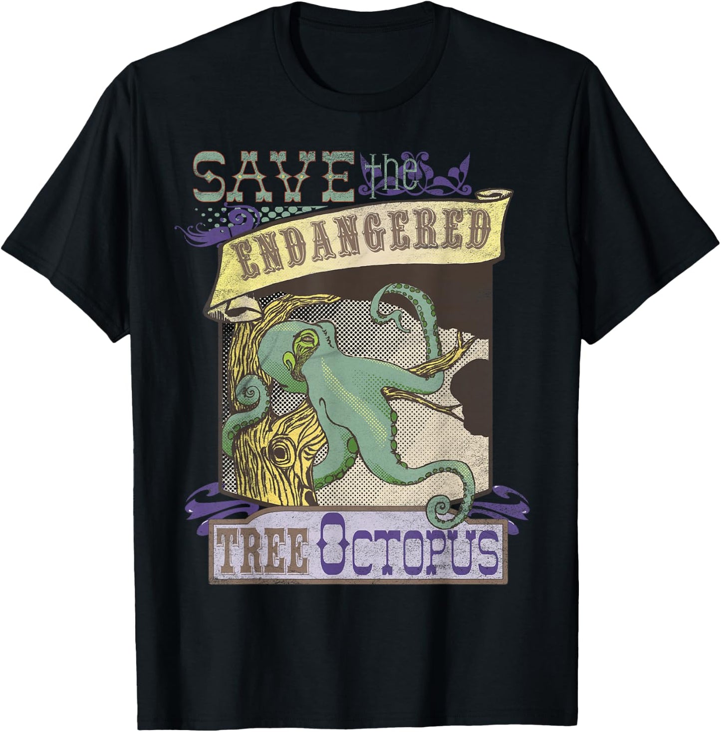 Tree Octopus Retro Women Men Youth T-Shirt - T-Shirt | Black