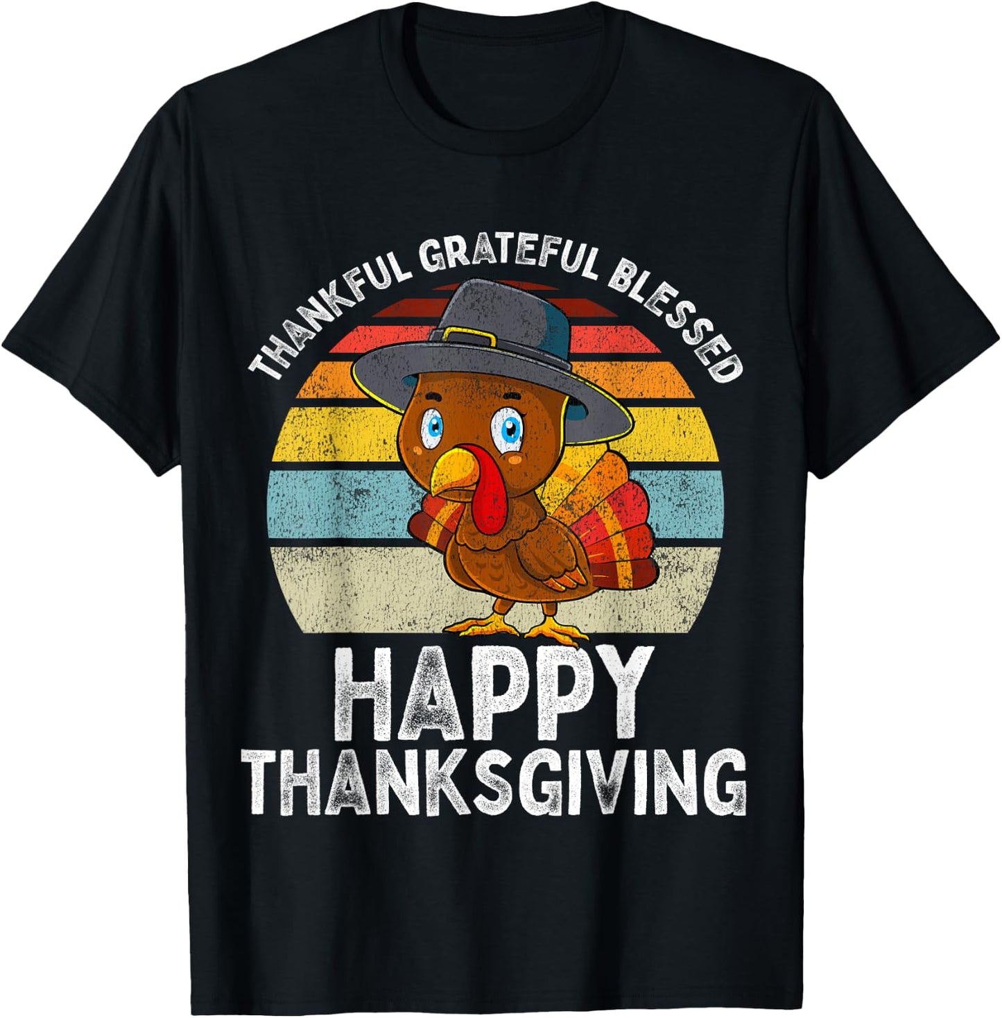 Thankful Grateful Blessed Happy Thanksgiving Turkey Women T-Shirt - T-Shirt | Black