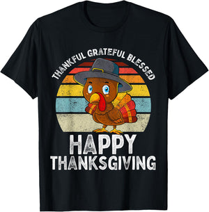 Thankful Grateful Blessed Happy Thanksgiving Turkey Women T-Shirt - T-Shirt | Black