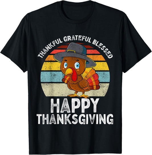 Thankful Grateful Blessed Happy Thanksgiving Turkey Women T-Shirt - T-Shirt | Black