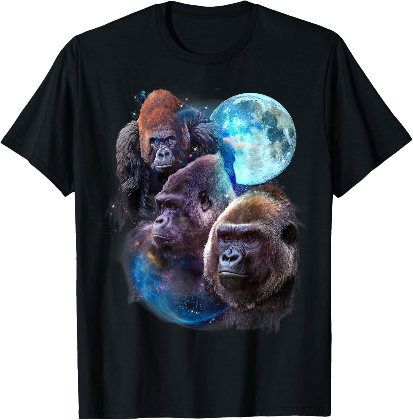 3 Moon Gorilla Funny Great Ape Art Cool Primate Animal Lover T-Shirt - T-Shirt | Black