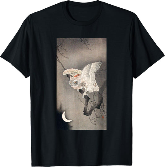 Vintage Scops Owl Birds by Ohara Koson Japanese Art T-Shirt - T-Shirt | Black