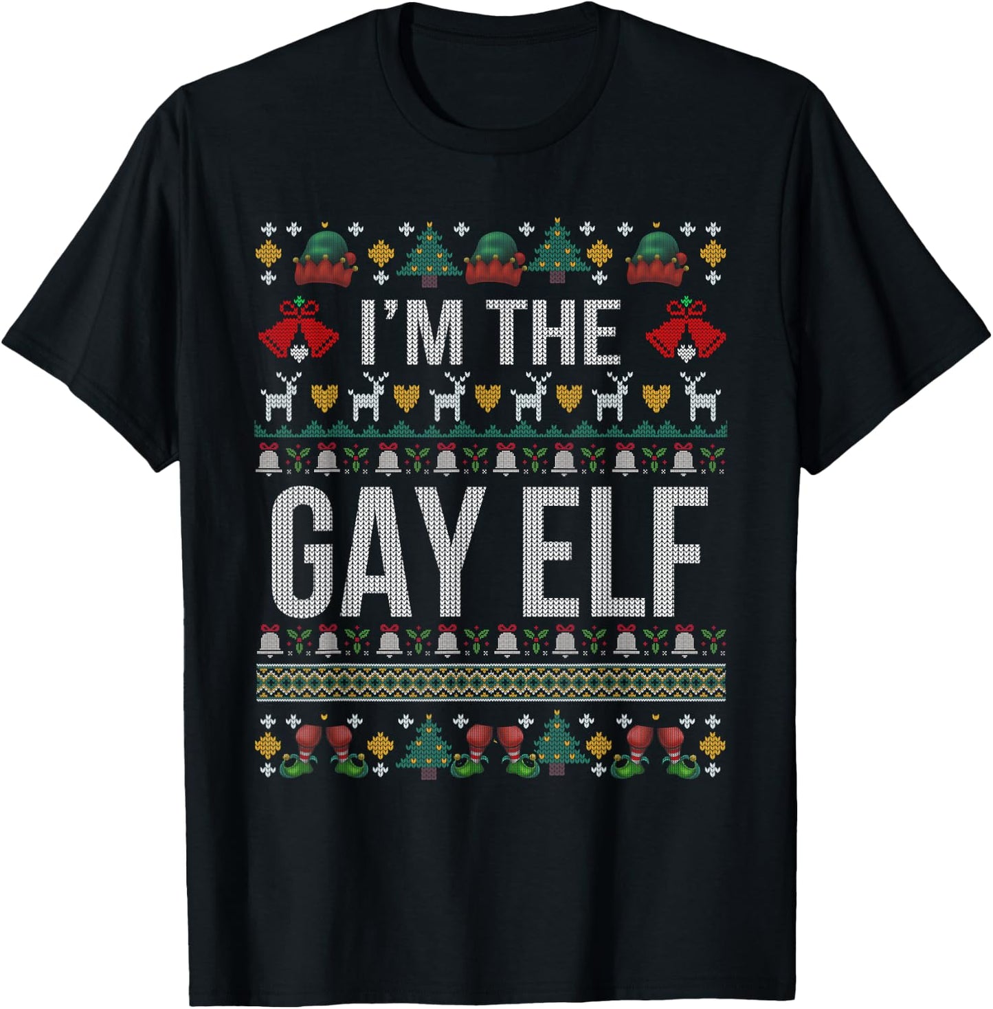 Gay Elf Ugly Christmas Sweater T-Shirt - T-Shirt | Black