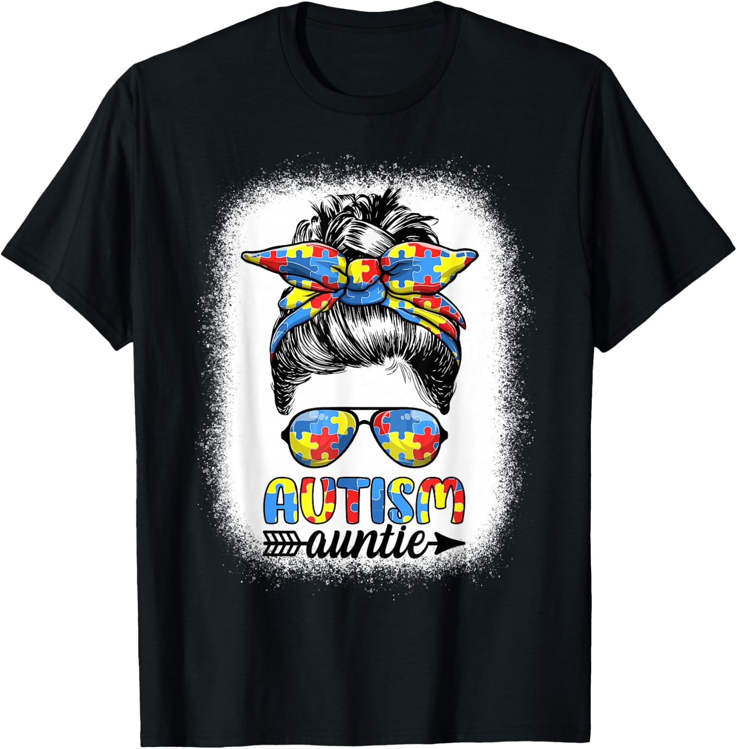 Autism Auntie Life - Messy Bun Autism Aunt Autism Awareness T-Shirt - T-Shirt | Black