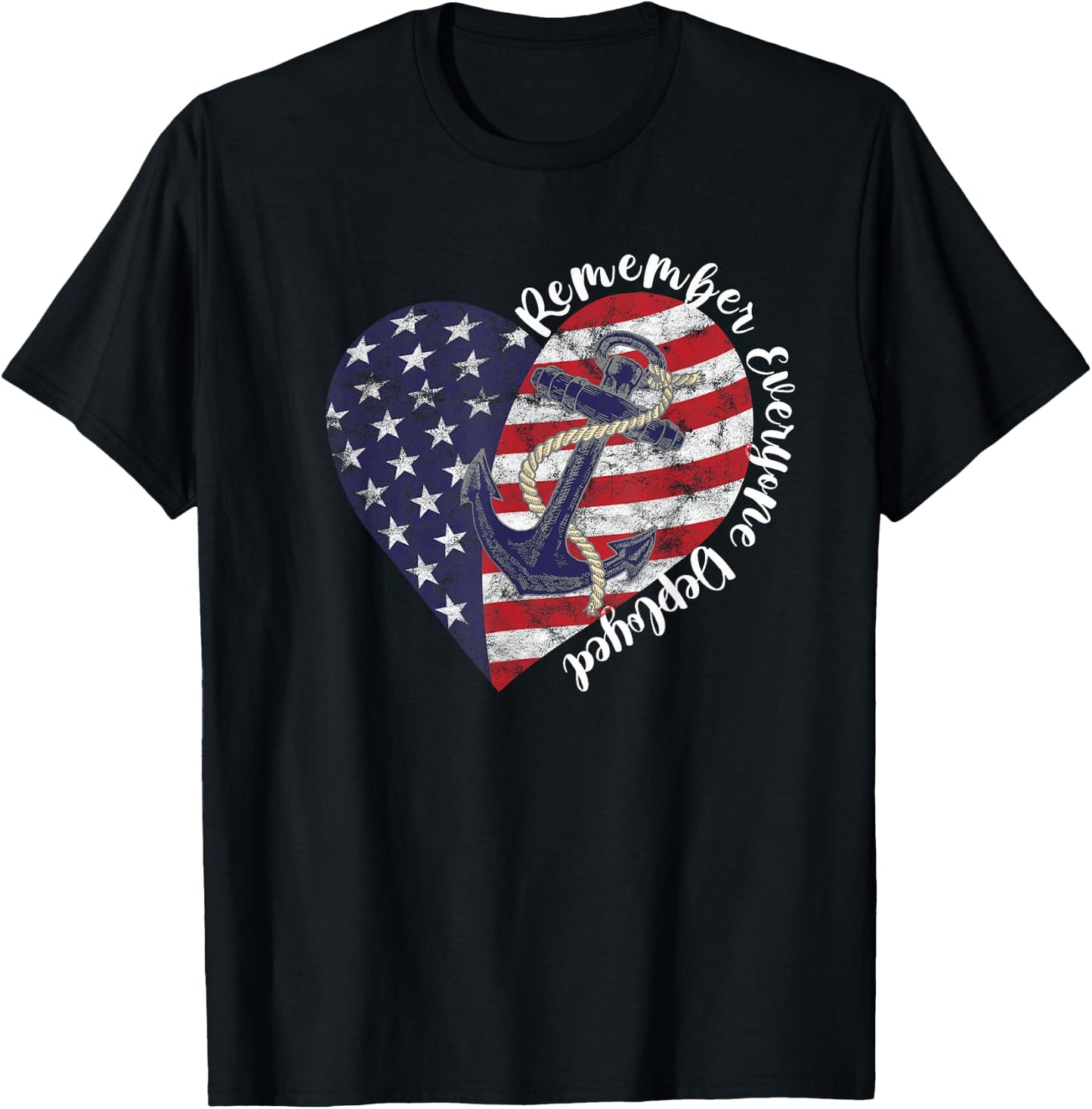 Remember Everyone Deployed RED Friday Military Anchor Heart T-Shirt - T-Shirt | Black