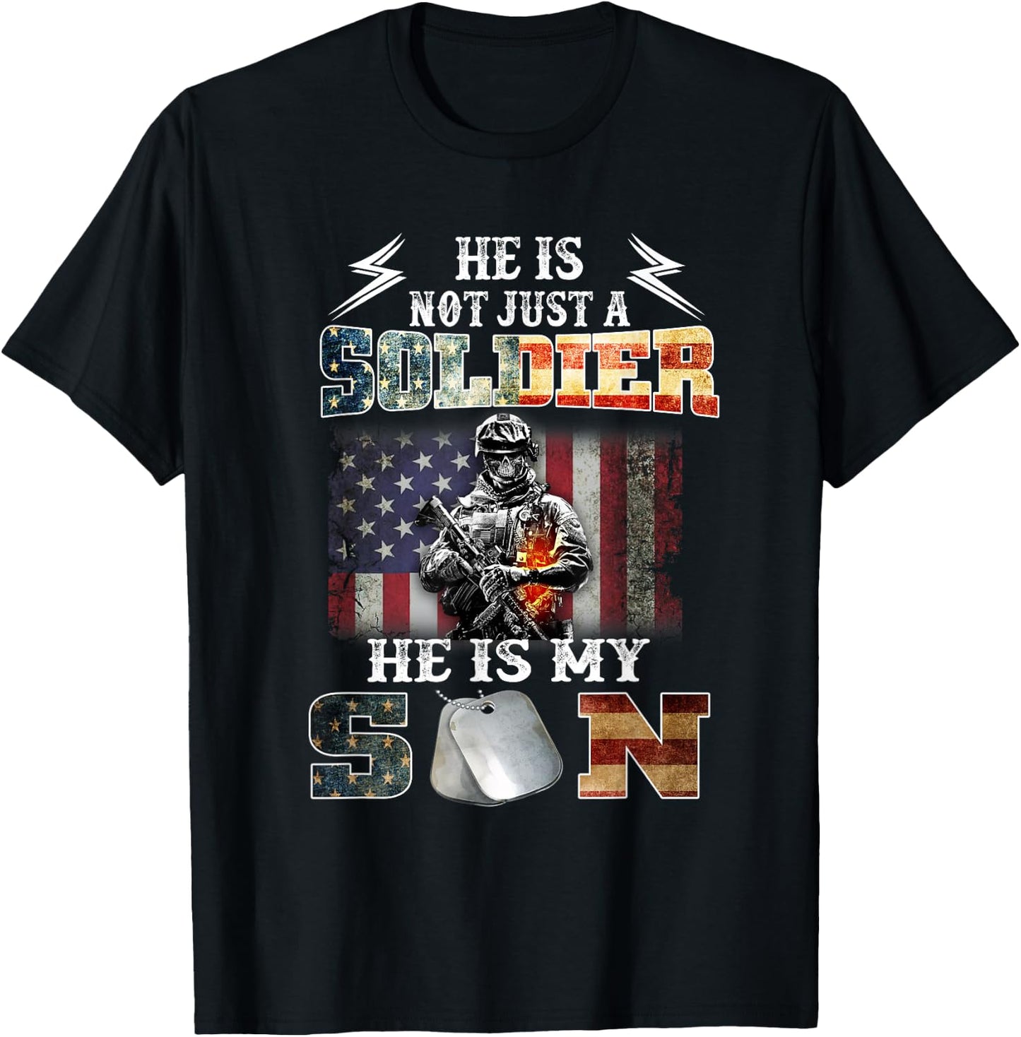Proud Soldier Army Parents Mom Dad He is My Son Flag Gift T-Shirt - T-Shirt | Black