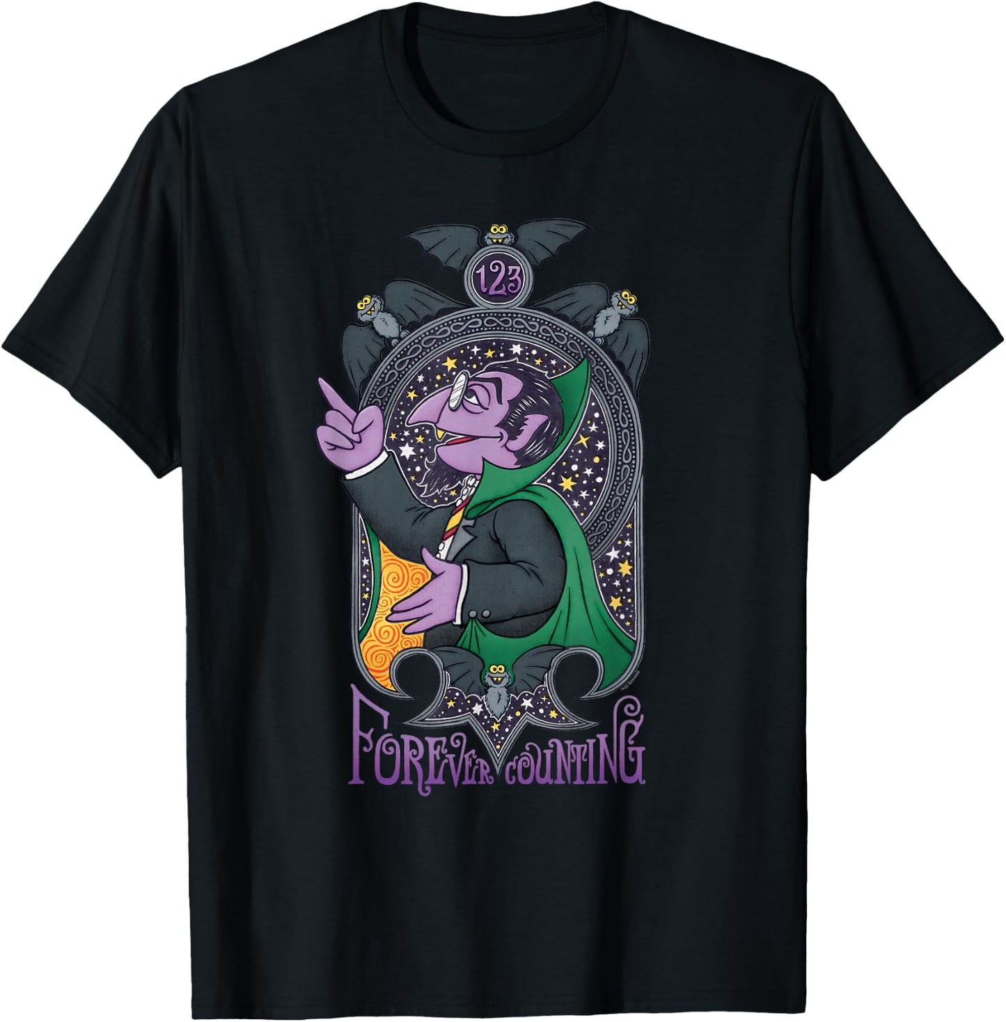 Sesame Street Psychedelic Count Forever Counting T-Shirt - T-Shirt | Black