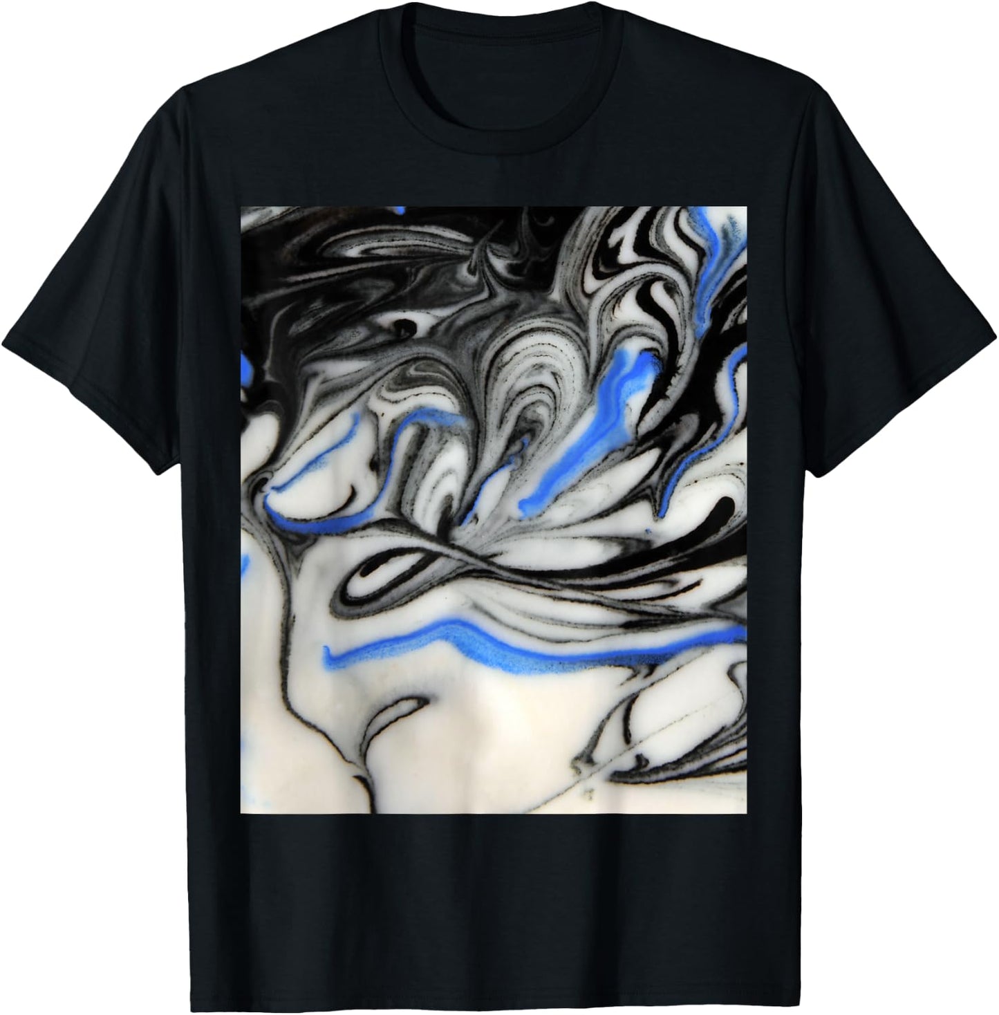 Black Blue & White Liquid Swirl Marble Spiral Trippy Marble T-Shirt - T-Shirt | Black
