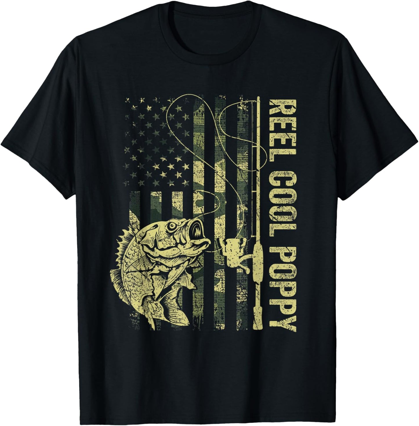 Reel Cool Poppy Camouflage American Flag Fathers Day T-Shirt - T-Shirt | Black
