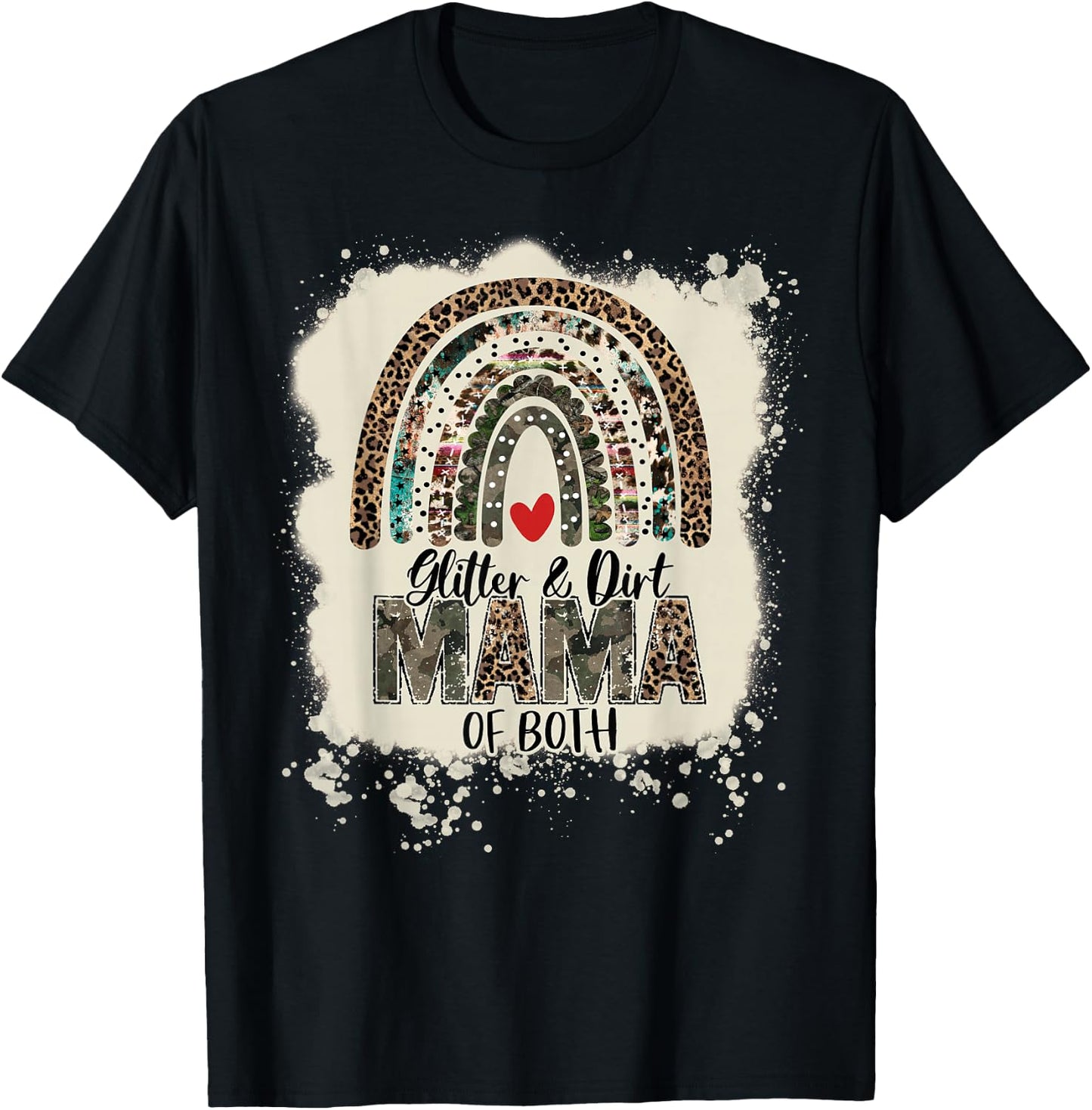 Glitter & Dirt Mama of Both Leopard Camo Rainbow Bleached T-Shirt - T-Shirt | Black