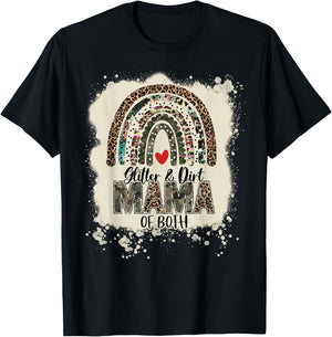 Glitter & Dirt Mama of Both Leopard Camo Rainbow Bleached T-Shirt - T-Shirt | Black