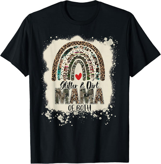Glitter & Dirt Mama of Both Leopard Camo Rainbow Bleached T-Shirt - T-Shirt | Black