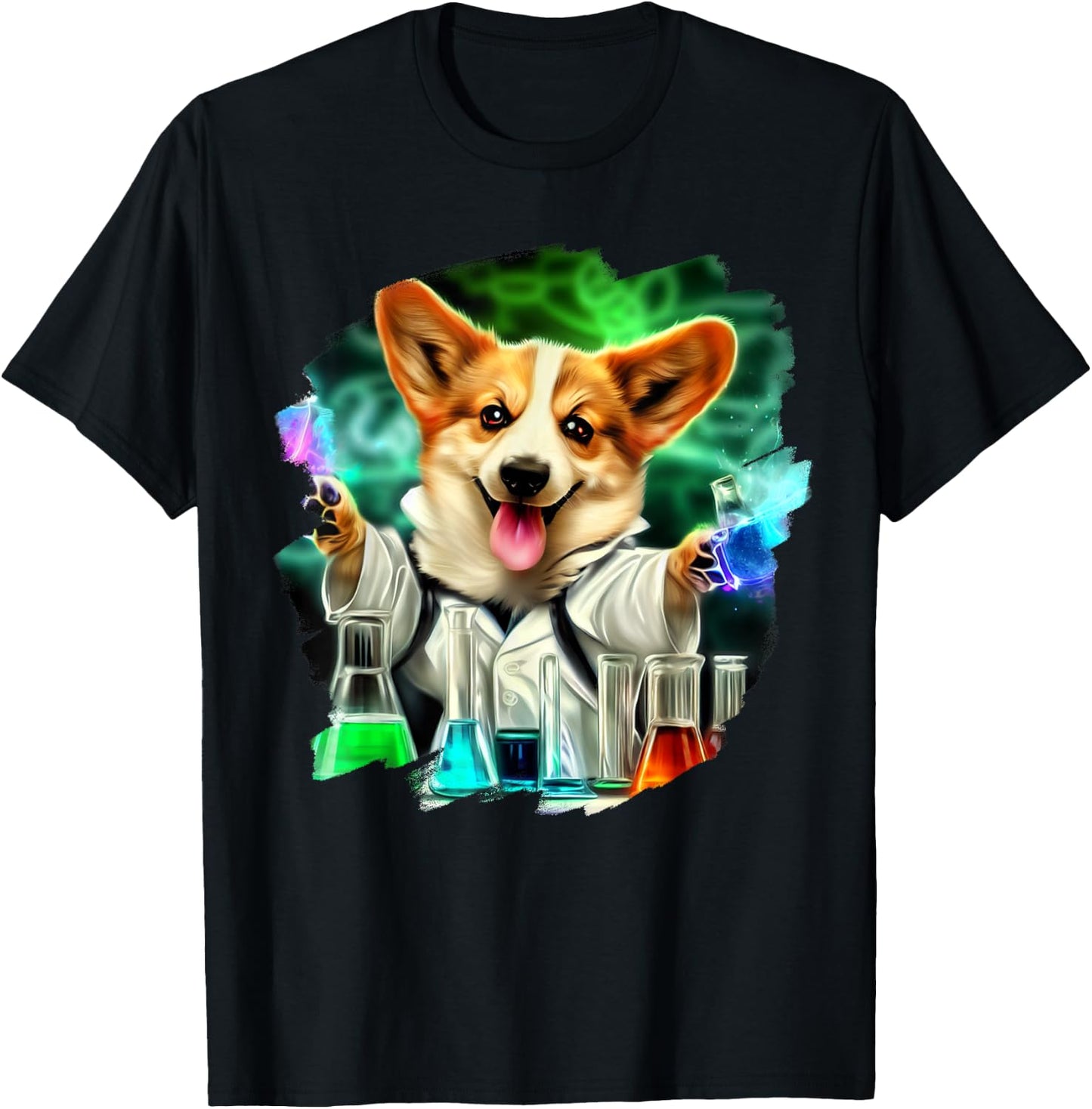 Corgi Mad Scientist Dog Mixing Chemicals Chemistry Science T-Shirt - T-Shirt | Black