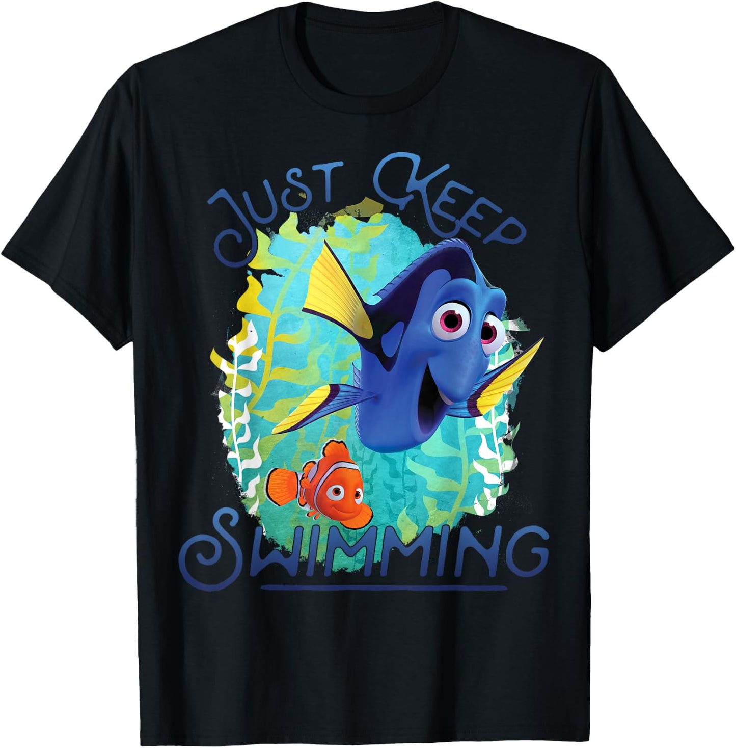 Disney Pixar Finding Dory Just Keep Swimming Ocean Logo T-Shirt - T-Shirt | Black