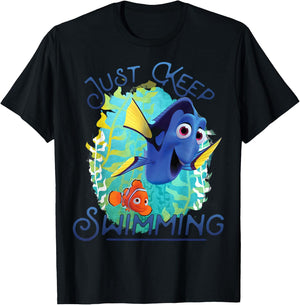 Disney Pixar Finding Dory Just Keep Swimming Ocean Logo T-Shirt - T-Shirt | Black