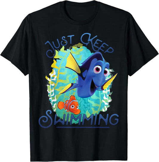 Disney Pixar Finding Dory Just Keep Swimming Ocean Logo T-Shirt - T-Shirt | Black
