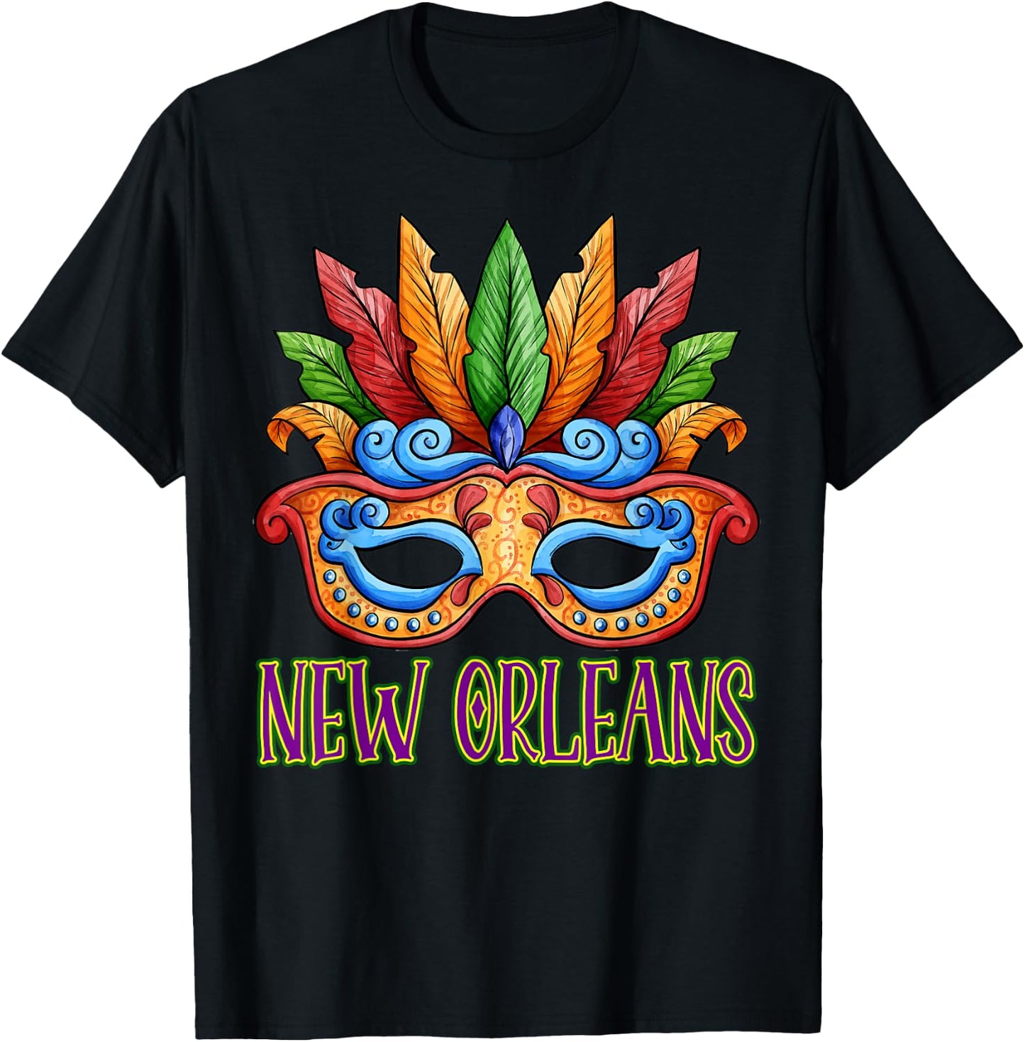 New Orleans Mardi Gras Souvenir Mask 2022 Men Women T-Shirt - T-Shirt | Black