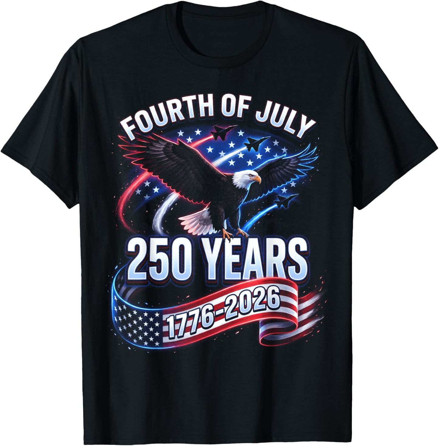 250th Anniversary USA 1776-2026 Patriotic American 4th July T-Shirt - T-Shirt | Black