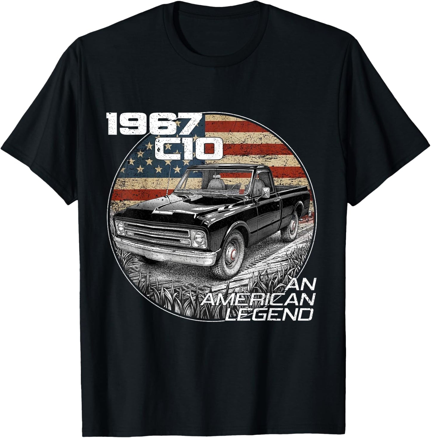 American Flag 1967 C10 67 Truck Vintage Silhouette Classic T-Shirt - T-Shirt | Black