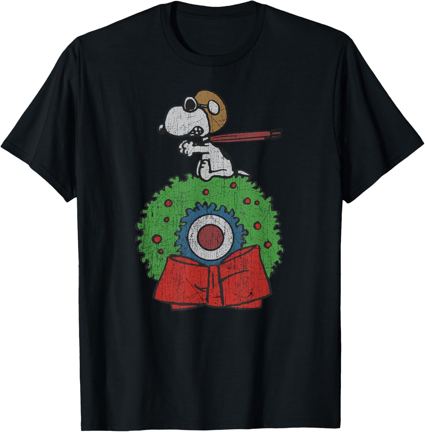 Peanuts Holiday Snoopy Target Wreath T-Shirt - T-Shirt | Black