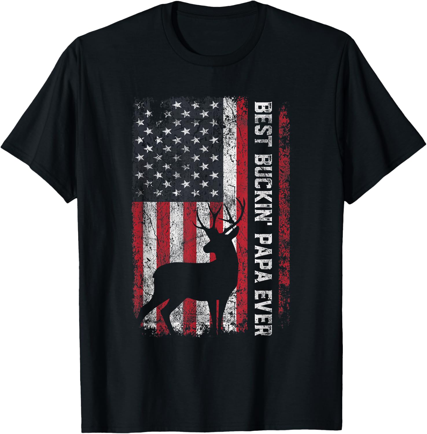 USA Flag Best Buckin Papa Ever Deer Hunting Fathers Day Men T-Shirt - T-Shirt | Black