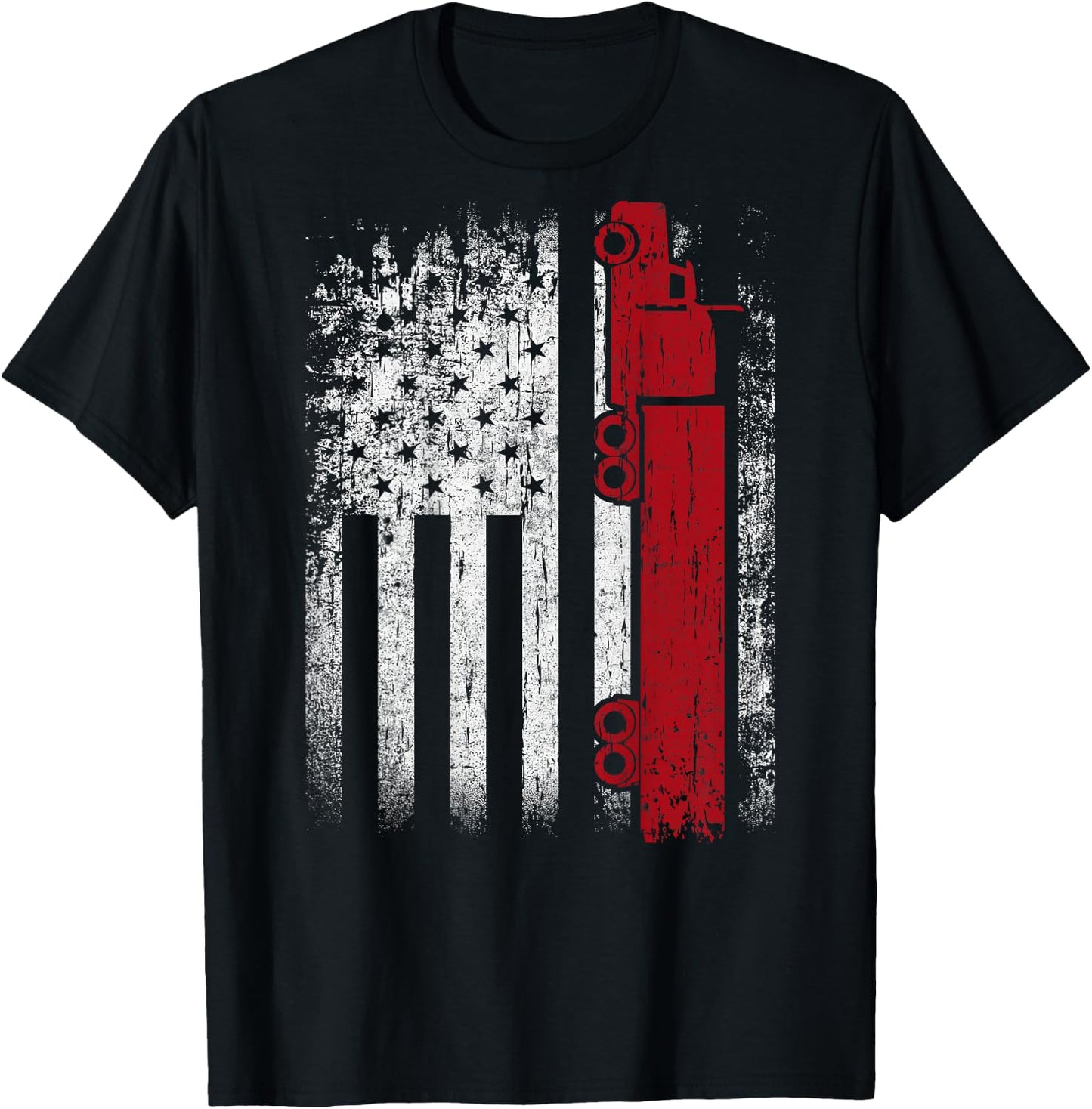 Distressed American Flag Truck Driver Design On Back T-Shirt - T-Shirt | Black