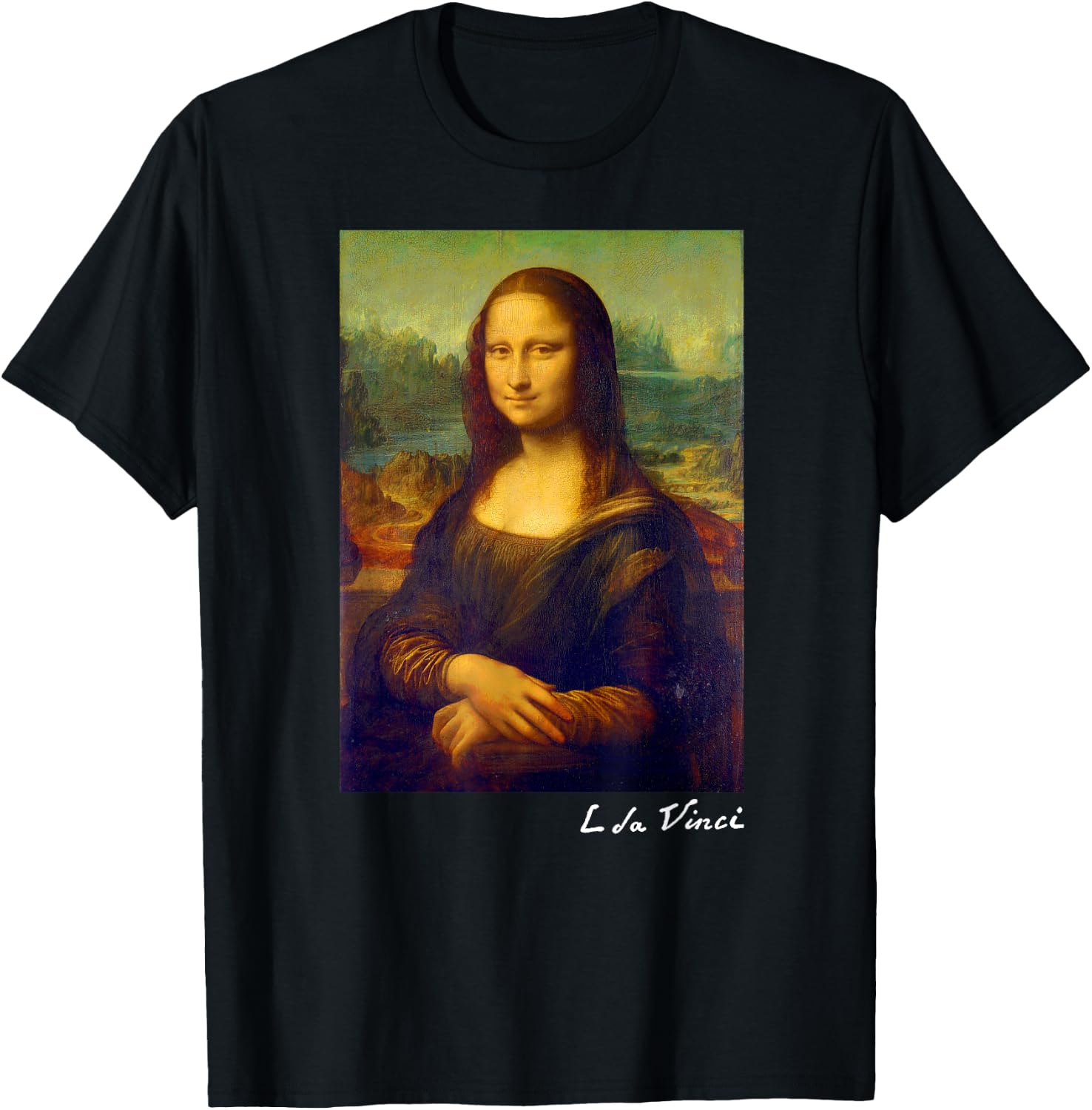 Famous Painting Mona Lisa Art of Leonardo da Vinci Artist T-Shirt - T-Shirt | Black