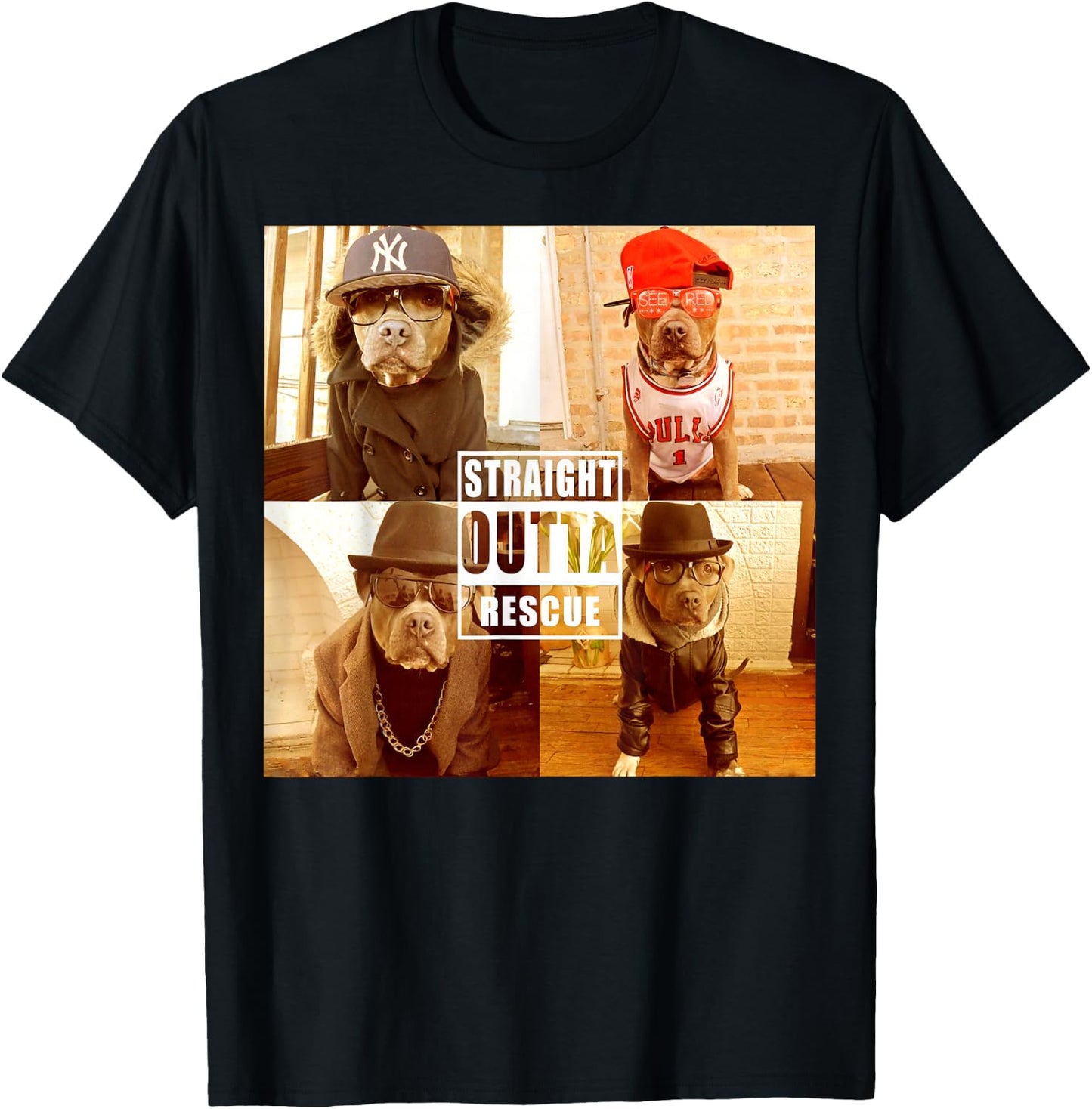 Pitbull Love Straight Outta Rescue Funny Pit Bull T-Shirt - T-Shirt | Black