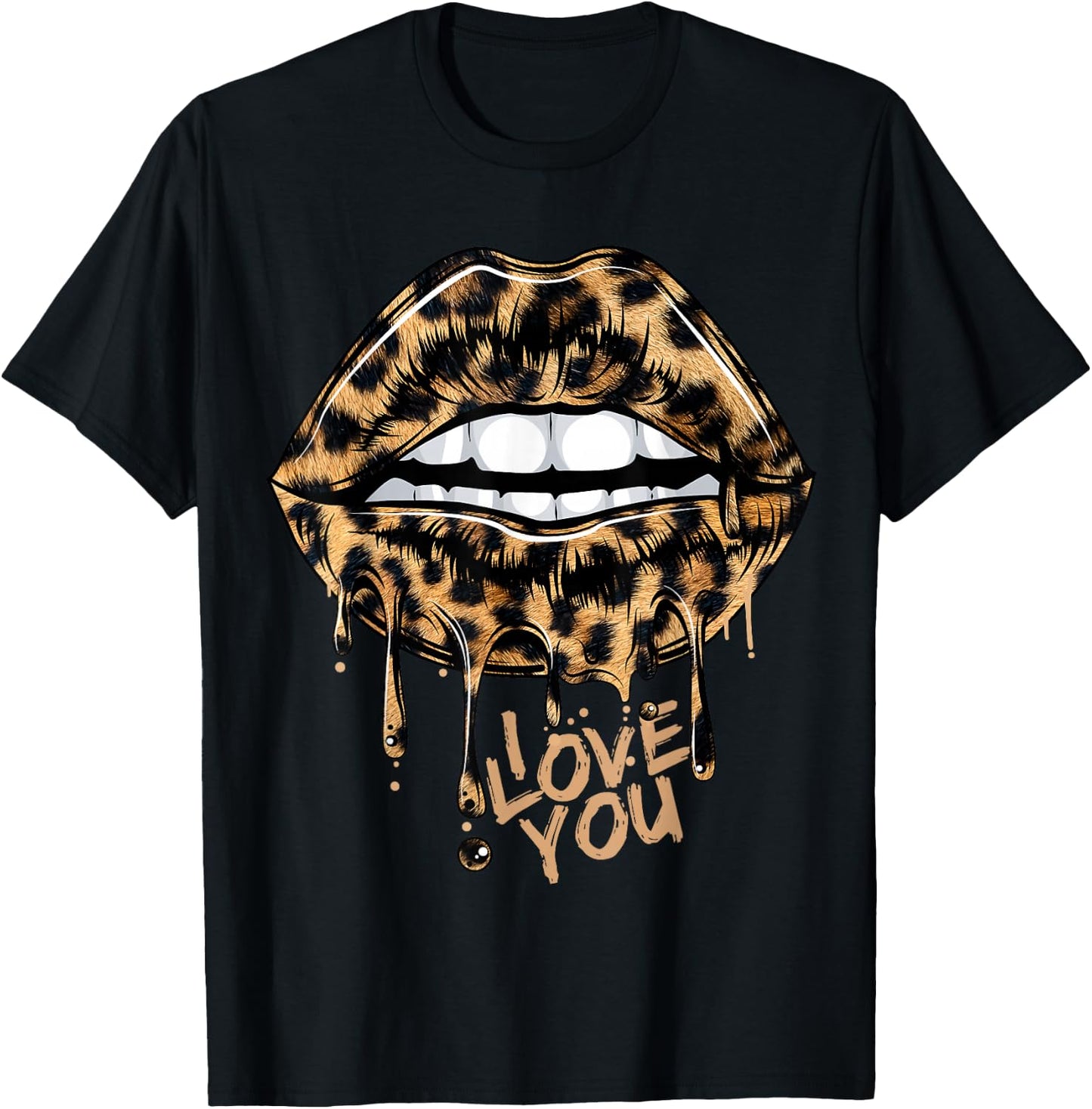 Sexy Lips Leopard Tongue Animal Print Leopard Print 2021 T-Shirt - T-Shirt | Black