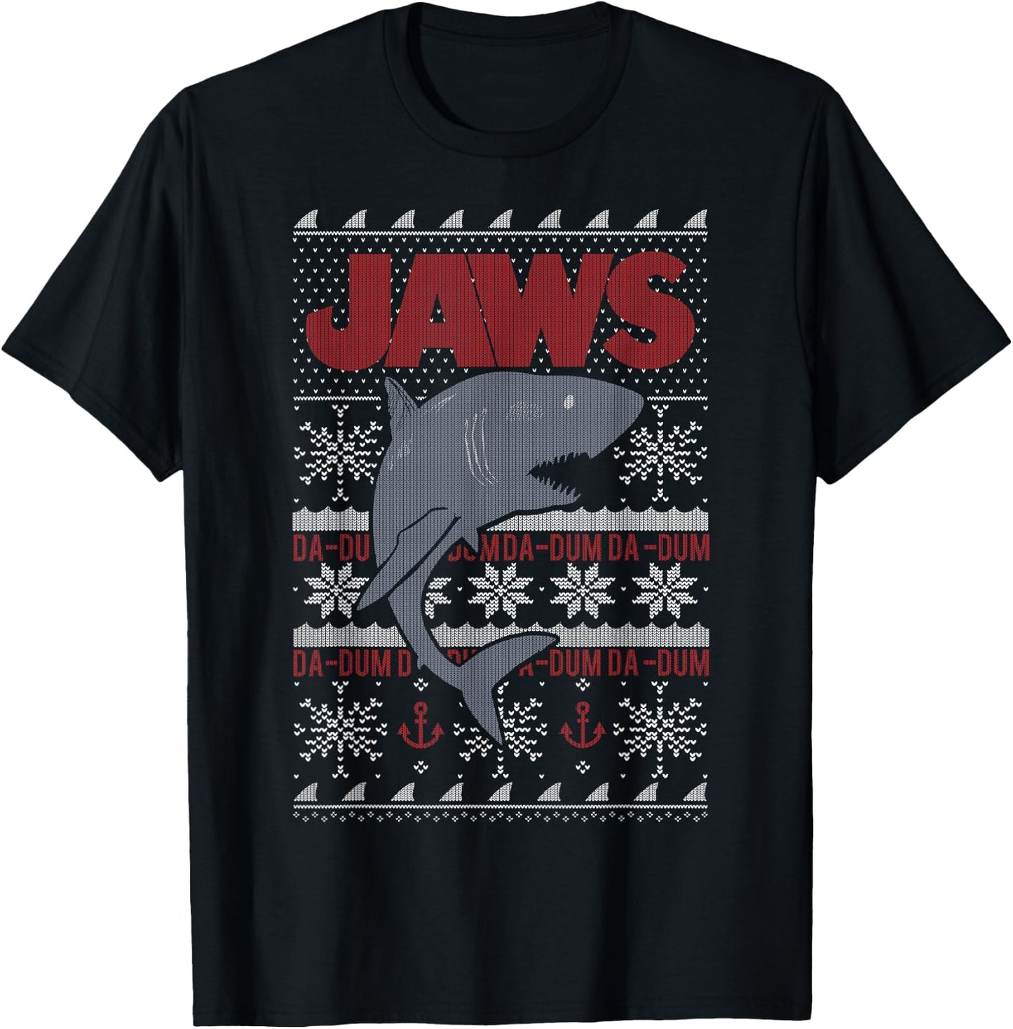Jaws Dun Dun Shark Ugly Christmas Sweater T-Shirt - T-Shirt | Black