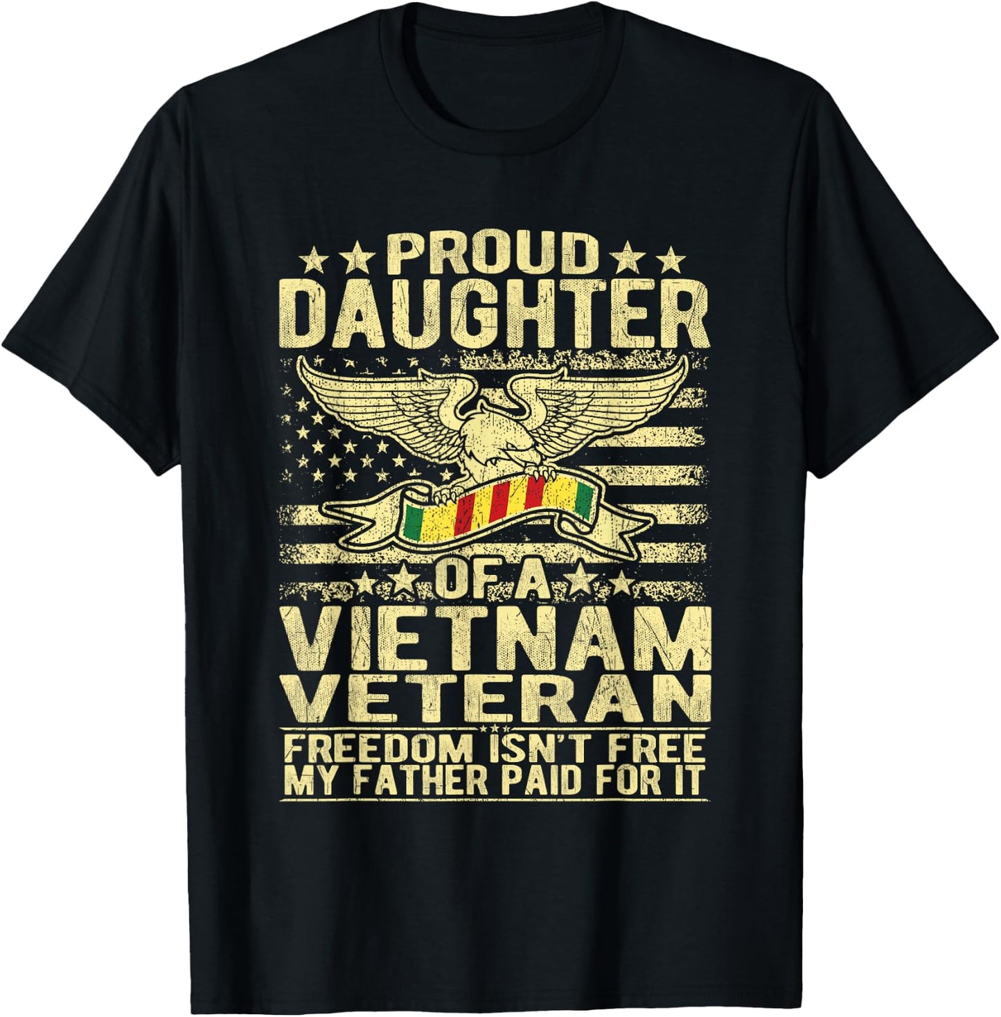 Proud Daughter Of Vietnam Veteran US Flag Military Family T-Shirt - T-Shirt | Black