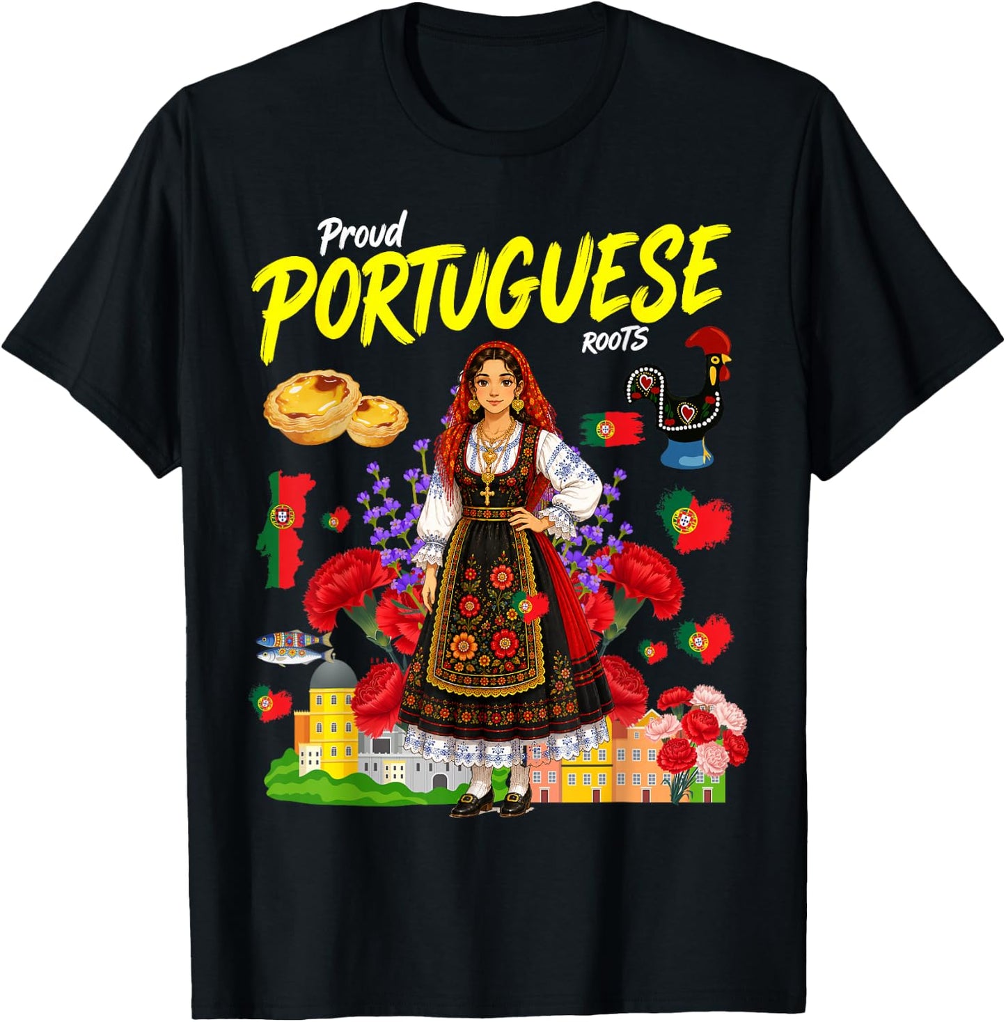Portuguese Roots Idea for Girls Portuguesa Portugal Flag T-Shirt - T-Shirt | Black