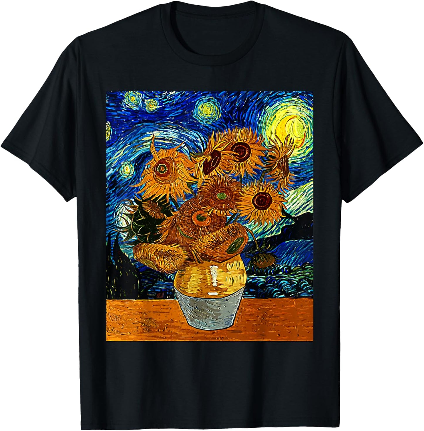 Vincent van Gogh Starry Night Sunflower Art Famous Painting T-Shirt - T-Shirt | Black