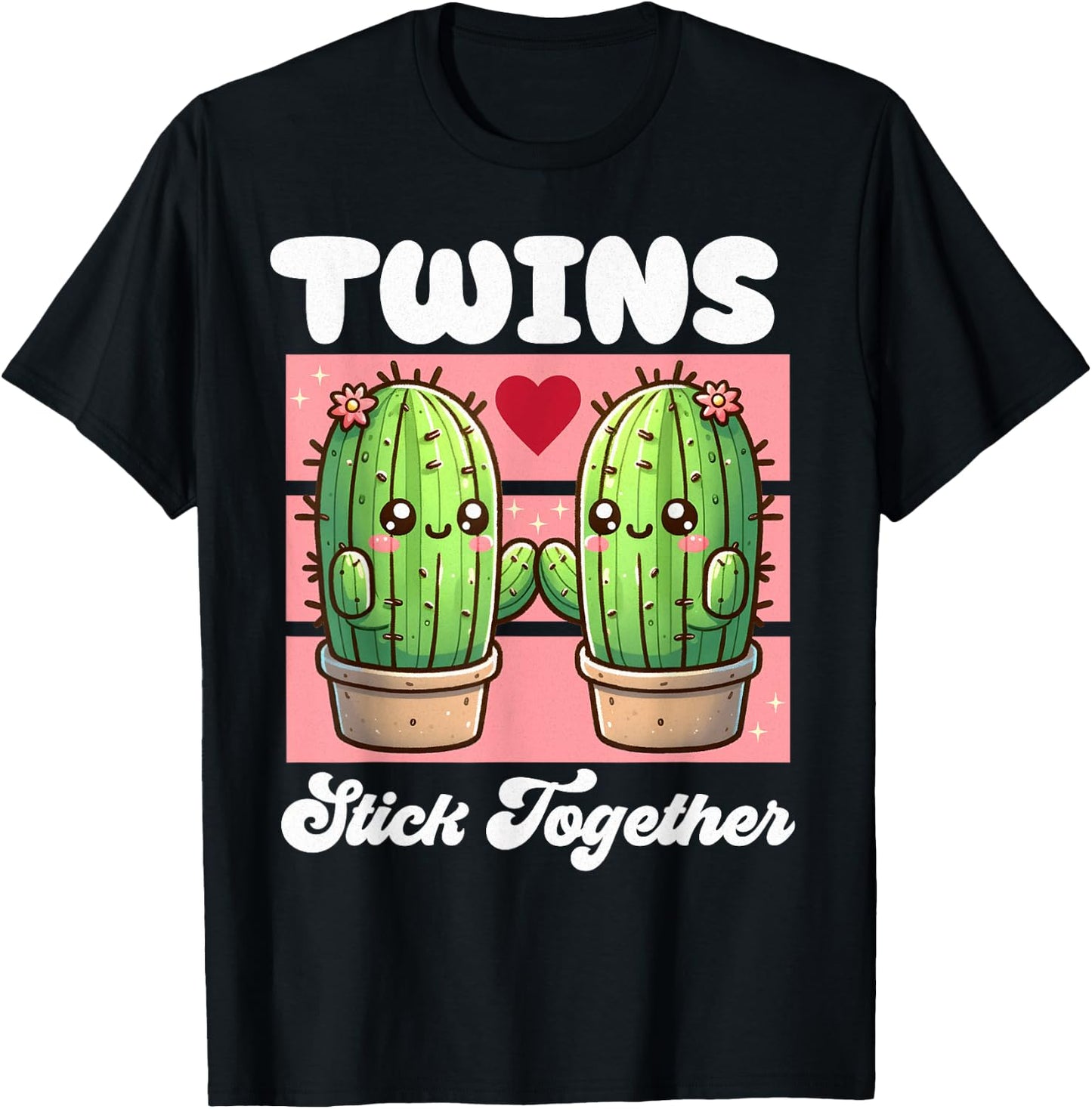Matching Twin Cactus Twin Girls Tweens Twinning Succulent T-Shirt - T-Shirt | Black