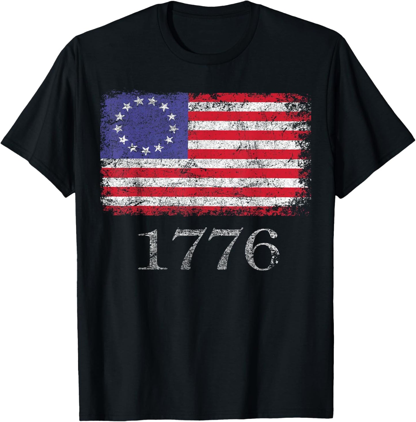 4th of July T Shirt American Flag Betsy Ross 1776 Men Women T-Shirt - T-Shirt | Black