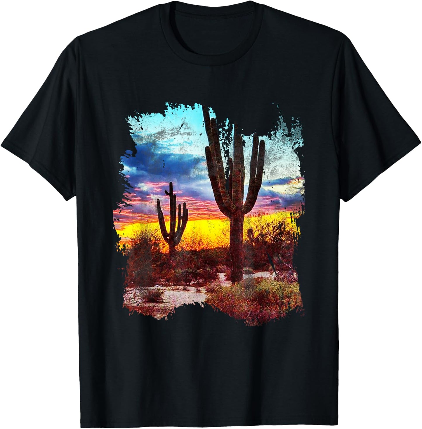 Southwest Desert Cactus Vintage Sunset Scene 80's Western T-Shirt - T-Shirt | Black