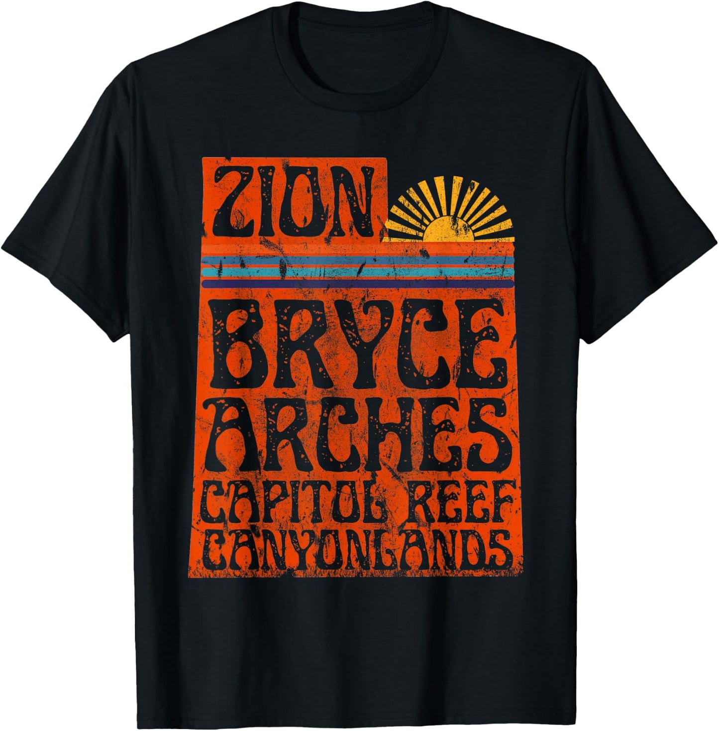 Utah National Parks Zion Arches Bryce Canyonlands State Map T-Shirt - T-Shirt | Black