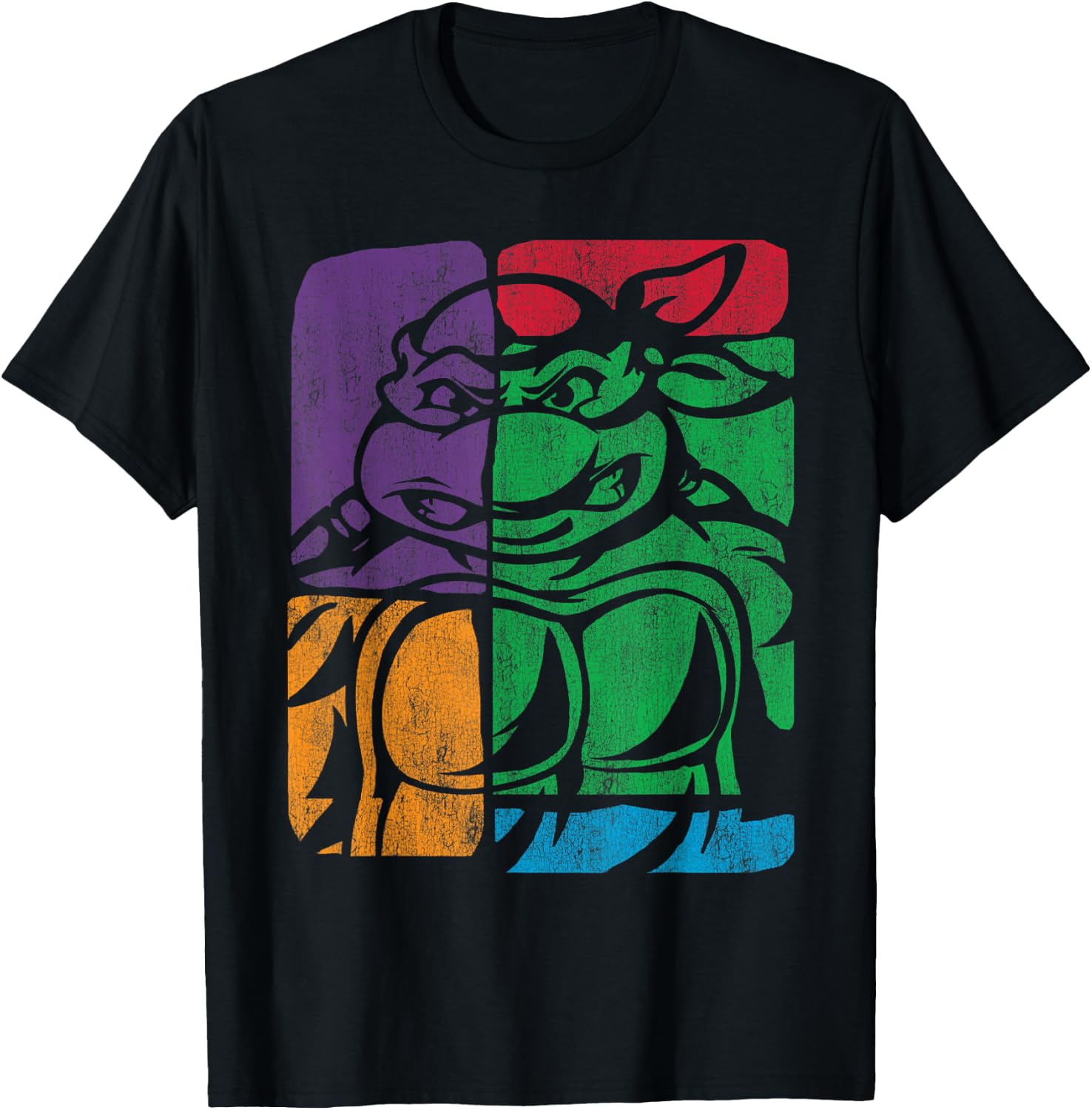 Retro TMNT Turtle Color Collage T-Shirt - T-Shirt | Black