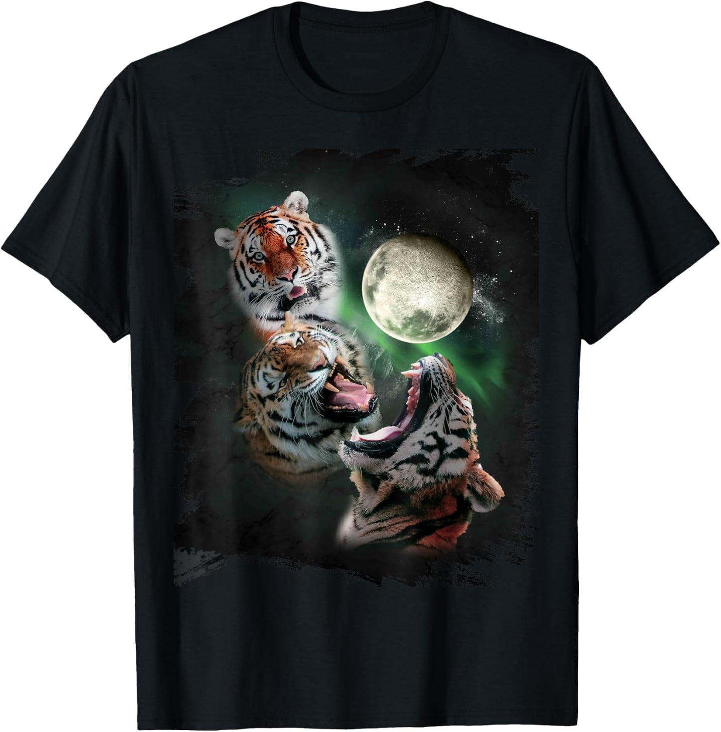 3 Tiger Moon, Wolf Tiger, Wolves Howl T-Shirt - T-Shirt | Black